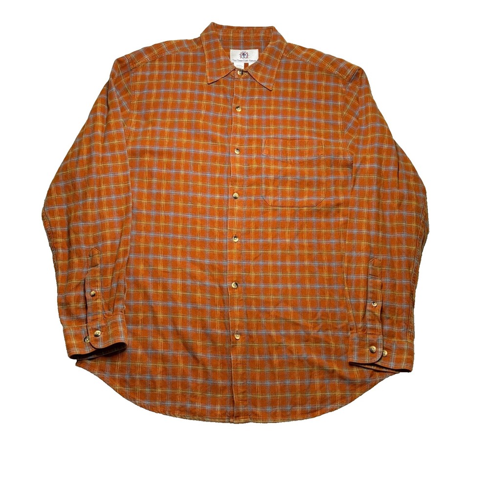 The Territory Ahead Shirt Mens XL Brown Orange Textured Plaid Long Sleeve Preppy